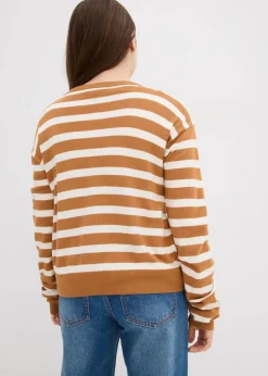 bonprix Mädchen 9-16 Jahre·Sweat & Strick|Feinstrickjacke aus softem Viskose-Mix haselnuss/wollweiß gestreift