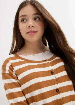 bonprix Mädchen 9-16 Jahre·Sweat & Strick|Feinstrickjacke aus softem Viskose-Mix haselnuss/wollweiß gestreift
