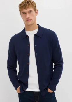 bonprix Große Größen|Pullover & Strickjacken|Feinstrickjacke mit edler Merinowolle, Slim Fit dunkelblau