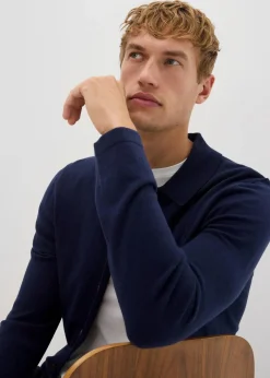 bonprix Große Größen|Pullover & Strickjacken|Feinstrickjacke mit edler Merinowolle, Slim Fit dunkelblau