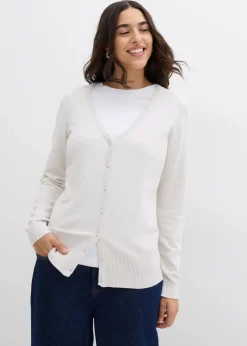 bonprix Bekleidung·Röcke|Bekleidung·Jeans|Feinstrickjacke mit Knopfleiste silber