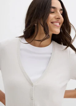 bonprix Bekleidung·Röcke|Bekleidung·Jeans|Feinstrickjacke mit Knopfleiste silber