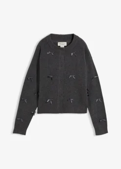 bonprix Nachhaltigere Materialien|Pullover & Strickjacken|Feinstrickjacke mit Schleifen anthrazit meliert