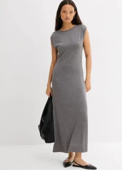 bonprix Bekleidung·Pullover & Strickjacken|Kleider|Feinstrickkleid aus Viskose-Mix grau meliert