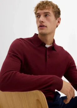 Feinstrick-Polopullover mit edler Merinowolle, Slim Fit|bonprix Discount
