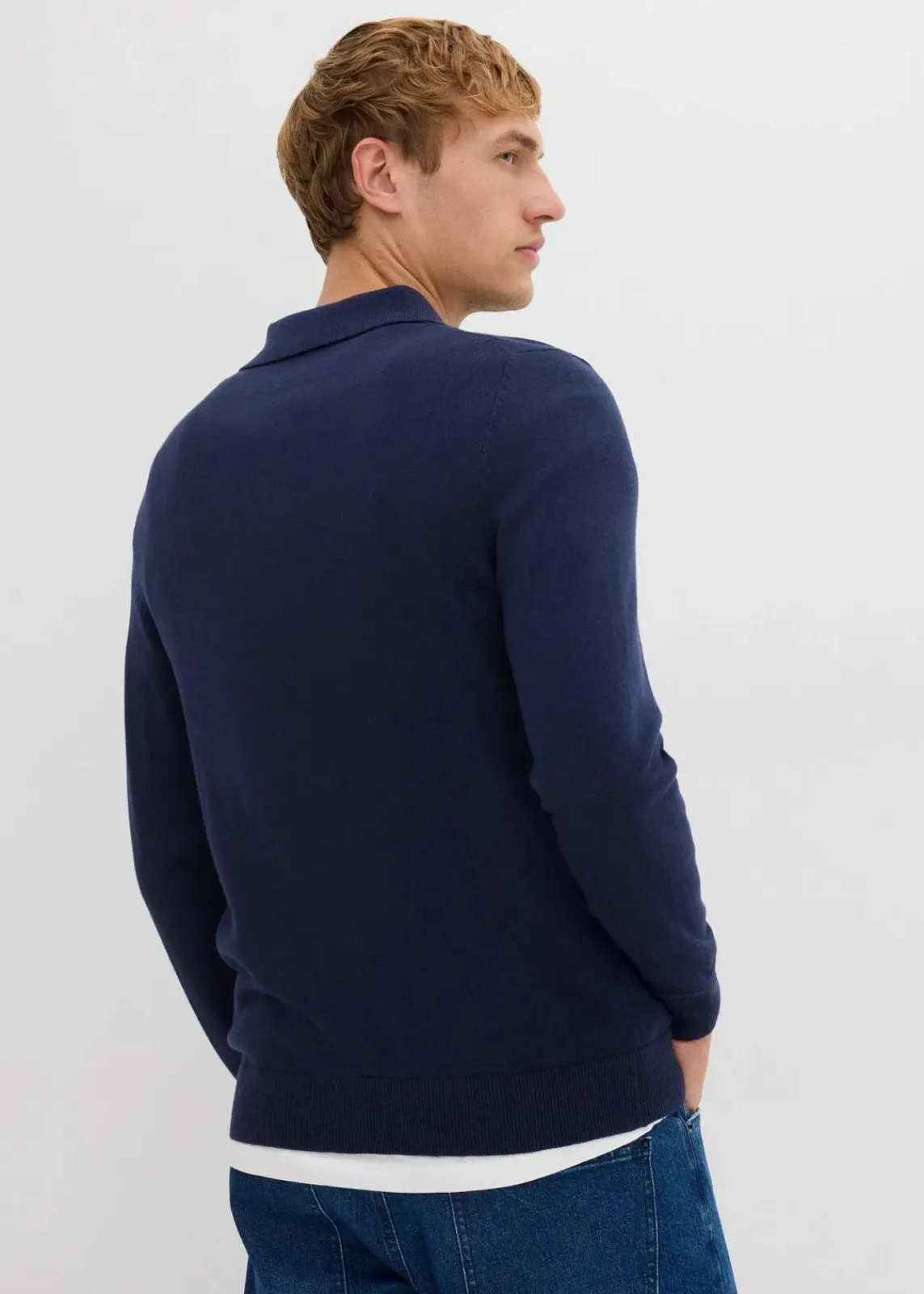 bonprix Große Größen|Basics|Feinstrick-Polopullover mit edler Merinowolle, Slim Fit dunkelblau