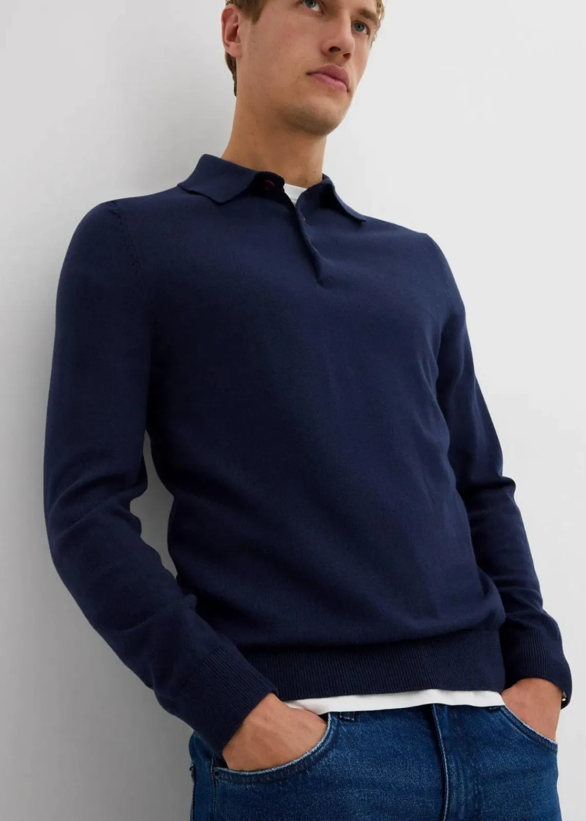bonprix Große Größen|Basics|Feinstrick-Polopullover mit edler Merinowolle, Slim Fit dunkelblau
