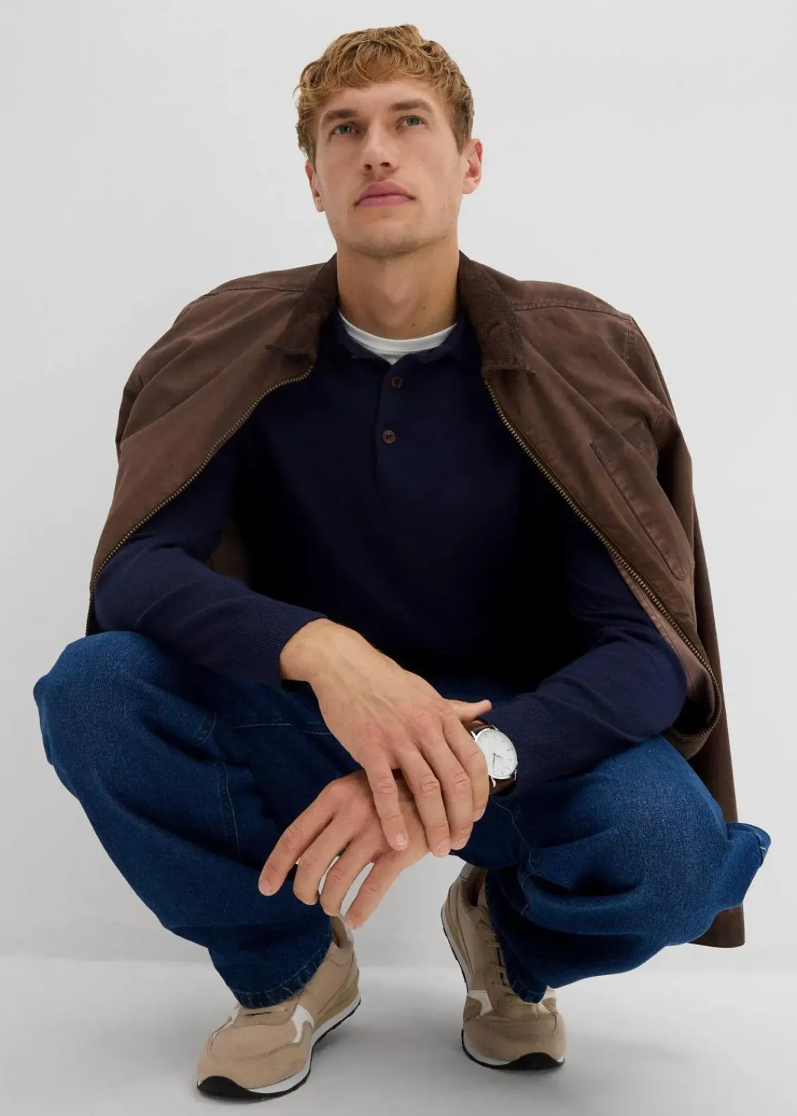 bonprix Große Größen|Basics|Feinstrick-Polopullover mit edler Merinowolle, Slim Fit dunkelblau