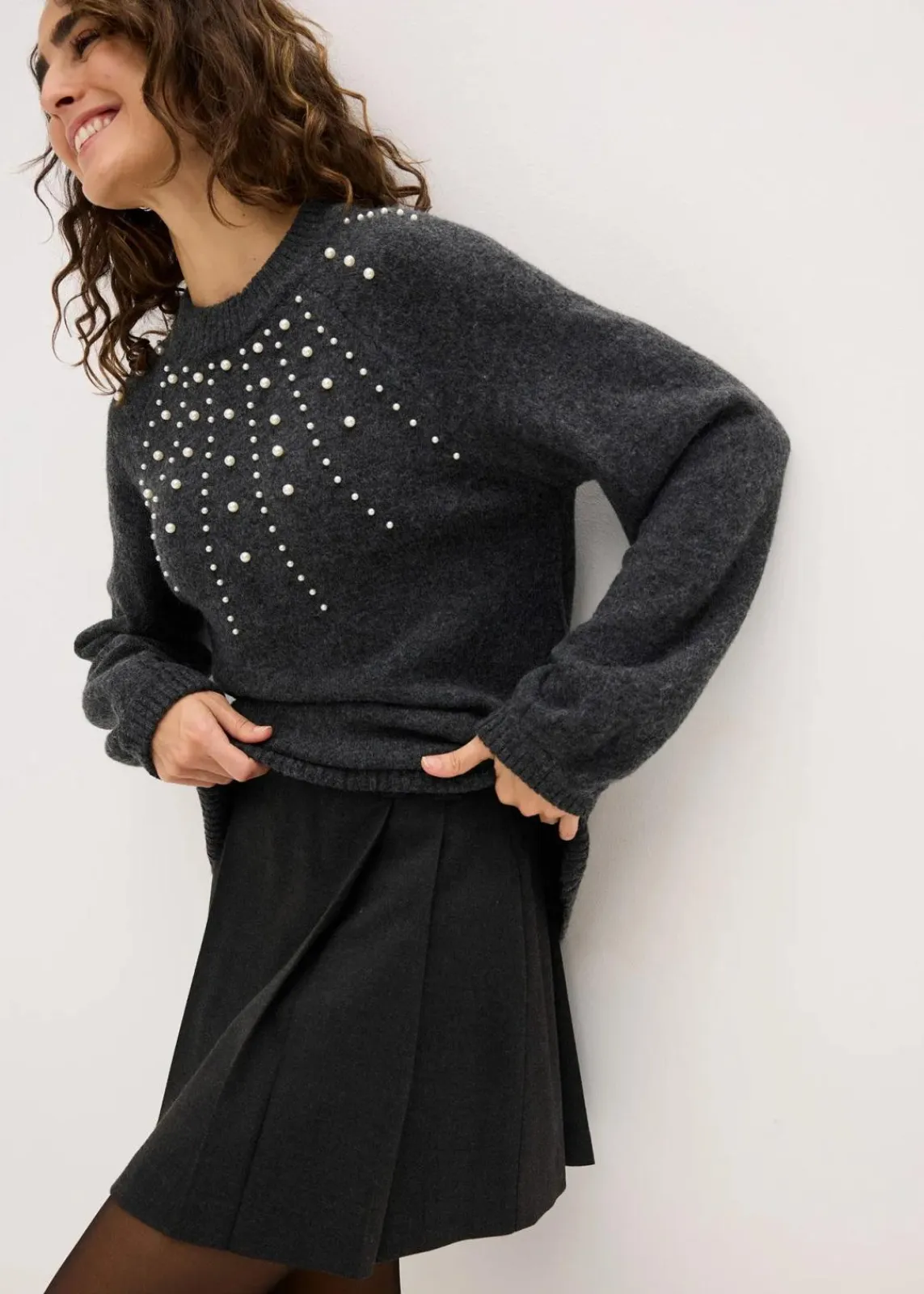 bonprix Bekleidung·Umstandsmode|Strickmode|Feinstrickpullover anthrazit meliert