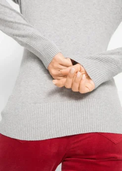 bonprix Strickmode|Pullover & Strickjacken|Feinstrickpullover hellgrau meliert