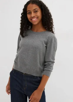bonprix Mädchen 9-16 Jahre·Sweat & Strick|Feinstrickpullover grau meliert