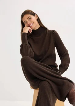 bonprix Pullover & Strickjacken|Strickmode|Feinstrickpullover dunkelbraun meliert
