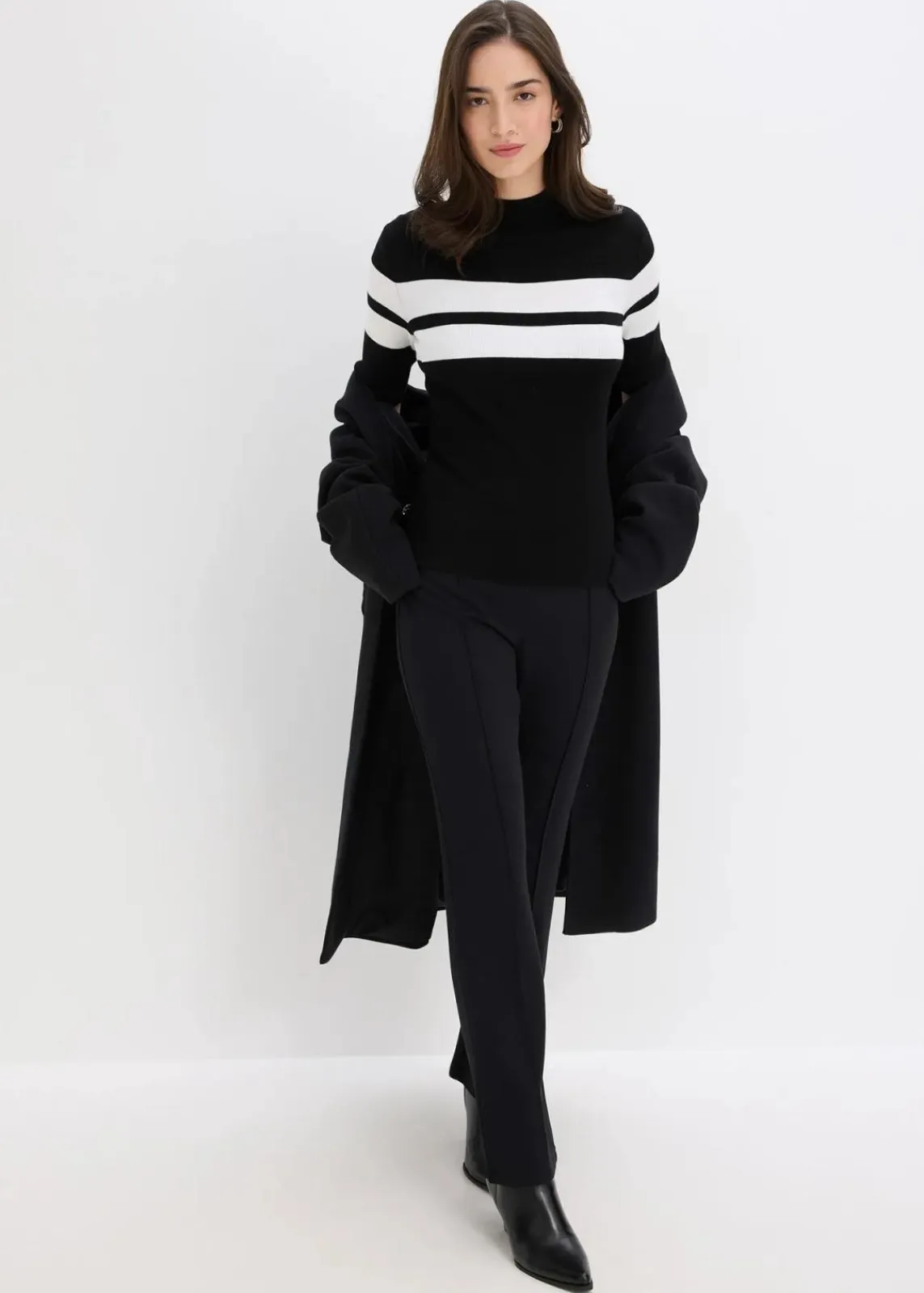 bonprix Bekleidung·Umstandsmode|Bekleidung·Jeans|Feinstrickpullover schwarz/weiß gestreift