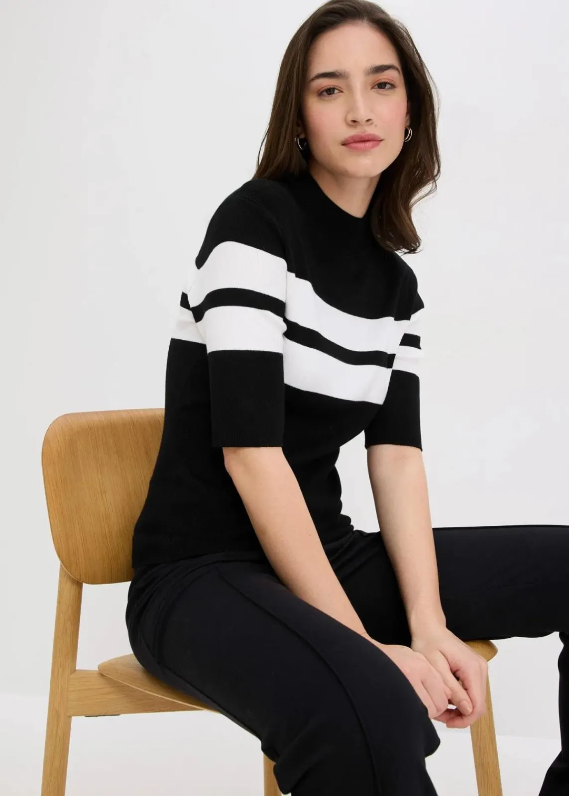 bonprix Bekleidung·Umstandsmode|Bekleidung·Jeans|Feinstrickpullover schwarz/weiß gestreift