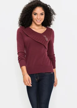 bonprix Bekleidung·Umstandsmode|Strickmode|Feinstrickpullover aus Baumwoll-Mix bordeaux