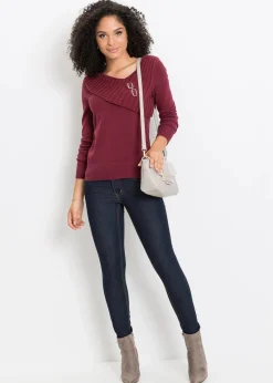bonprix Bekleidung·Umstandsmode|Strickmode|Feinstrickpullover aus Baumwoll-Mix bordeaux
