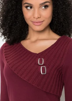 bonprix Bekleidung·Umstandsmode|Strickmode|Feinstrickpullover aus Baumwoll-Mix bordeaux