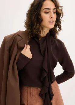 bonprix Bekleidung·Umstandsmode|Strickmode|Feinstrickpullover aus fließendem Viskose-Mix dunkelbraun