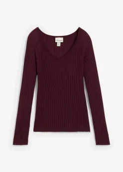 bonprix Pullover & Strickjacken|Strickmode|Feinstrickpullover aus Merinowolle weinrot