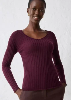 bonprix Pullover & Strickjacken|Strickmode|Feinstrickpullover aus Merinowolle weinrot