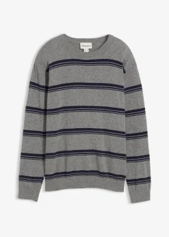 bonprix Jungen 9-16 Jahre·Sweat & Strick|Jungen 2-8 Jahre·Nachhaltigere Materialien|Feinstrickpullover aus reiner Baumwolle, recyclingfähig grau meliert/dunkelblau gestreift