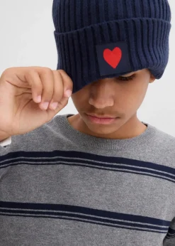 bonprix Jungen 9-16 Jahre·Sweat & Strick|Jungen 2-8 Jahre·Nachhaltigere Materialien|Feinstrickpullover aus reiner Baumwolle, recyclingfähig grau meliert/dunkelblau gestreift