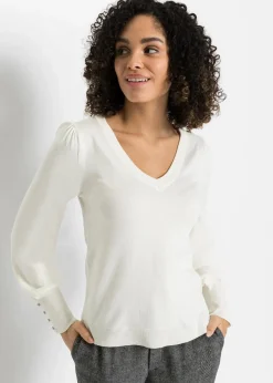 bonprix Bekleidung·Umstandsmode|Pullover & Strickjacken|Feinstrickpullover aus Viskose-Mix wollweiß