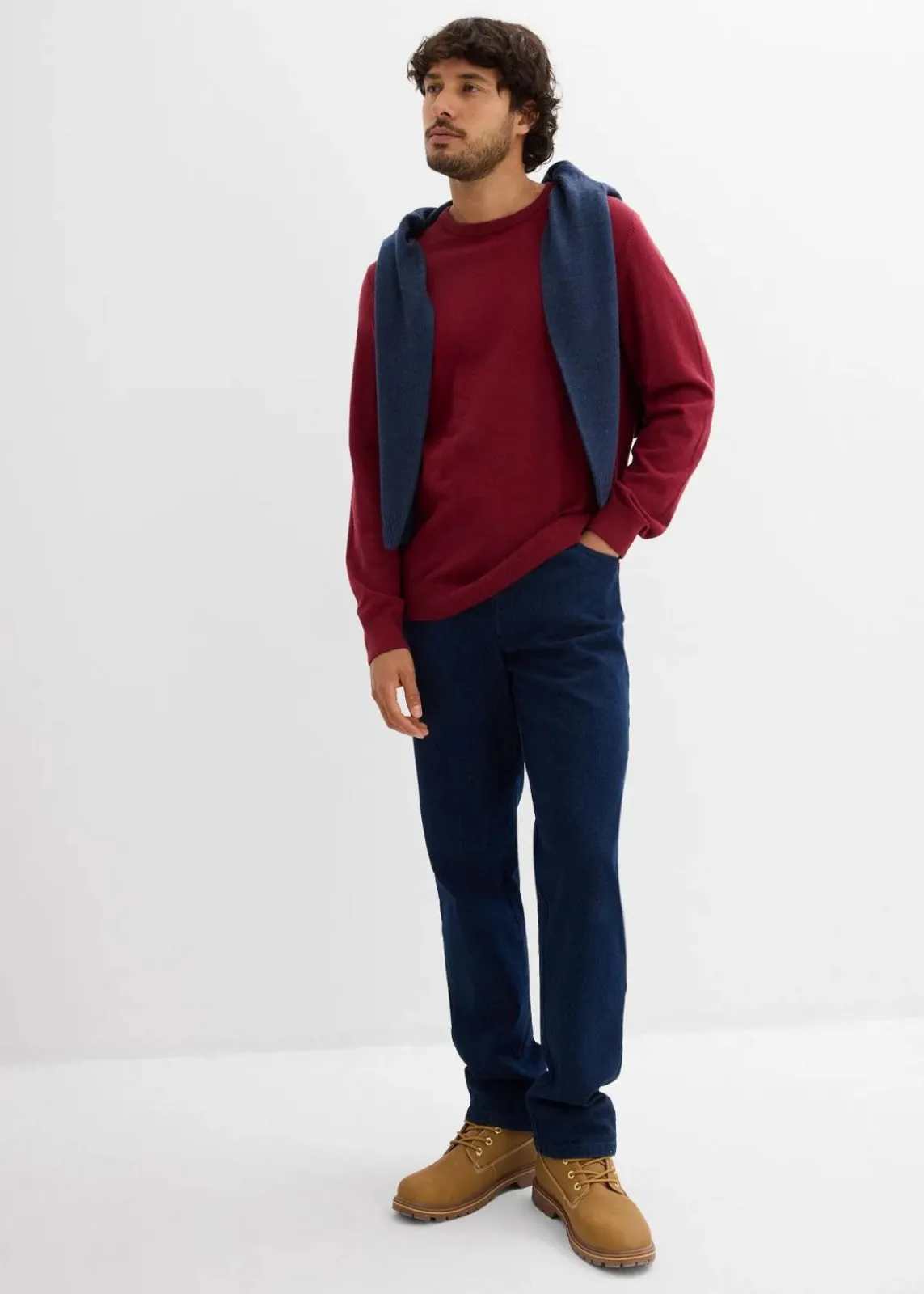 bonprix Pullover & Strickjacken|Basics|Feinstrickpullover aus weichem Baumwollmix pflaumenrot