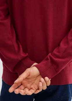 bonprix Pullover & Strickjacken|Basics|Feinstrickpullover aus weichem Baumwollmix pflaumenrot