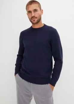 bonprix Große Größen|Basics|Feinstrickpullover aus weichem Baumwollmix dunkelblau