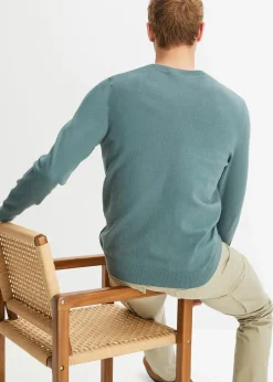 bonprix Pullover & Strickjacken|Basics|Feinstrickpullover aus weichem Baumwollmix graugrün