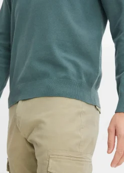 bonprix Pullover & Strickjacken|Basics|Feinstrickpullover aus weichem Baumwollmix graugrün