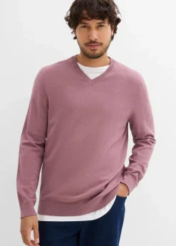 bonprix Pullover & Strickjacken|Basics|Feinstrickpullover aus weichem Baumwollmix matt violett