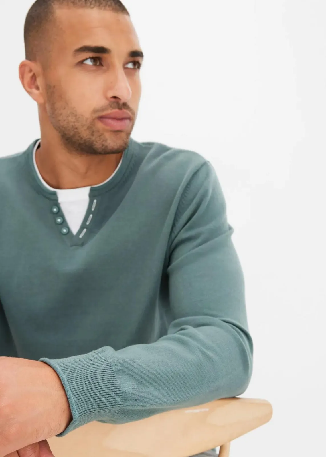 Feinstrickpullover mit 2 in 1 Optik aus weichem Baumwollmix|bonprix Online