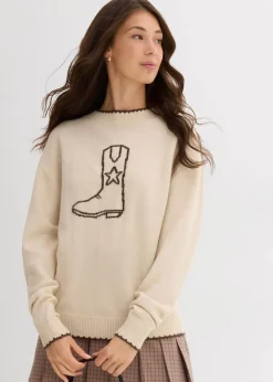 bonprix Bekleidung·Umstandsmode|Bekleidung·Jeans|Feinstrickpullover mit überschnittener Schulter hellsand meliert