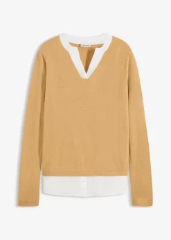 bonprix Bekleidung·Umstandsmode|Strickmode|Feinstrickpullover mit Bluseneinsatz cappuccino