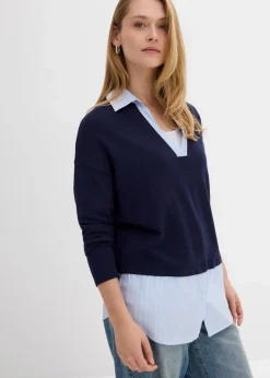 Feinstrickpullover mit Bluseneinsatz|bonprix Online