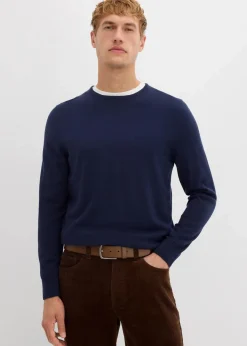 bonprix Große Größen|Basics|Feinstrickpullover mit edler Merinowolle dunkelblau