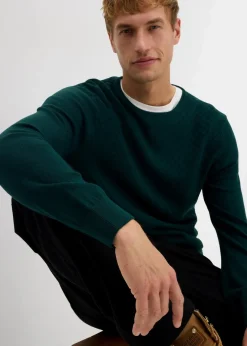 bonprix Große Größen|Pullover & Strickjacken|Feinstrickpullover mit edler Merinowolle tiefgrün