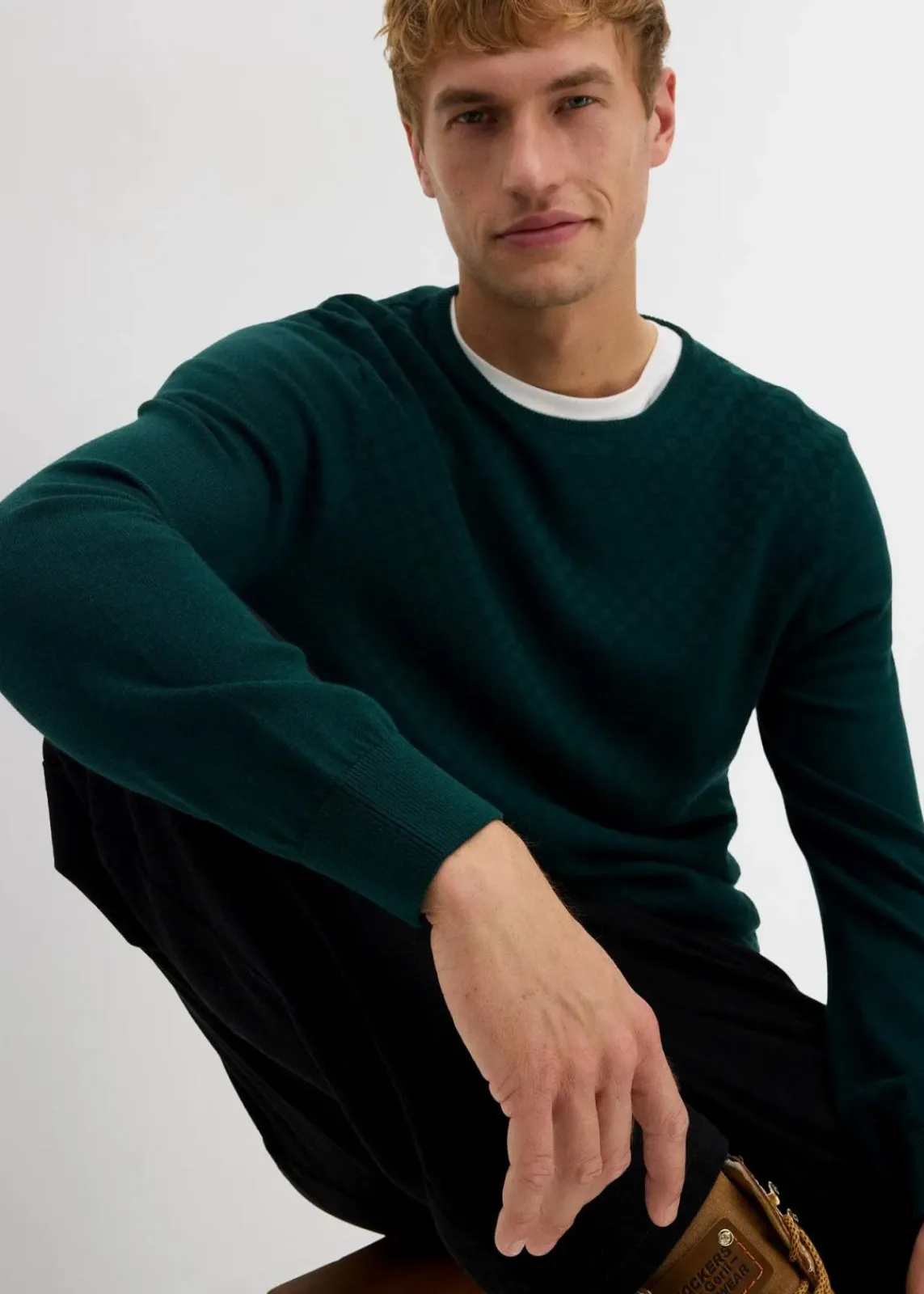 bonprix Große Größen|Pullover & Strickjacken|Feinstrickpullover mit edler Merinowolle tiefgrün