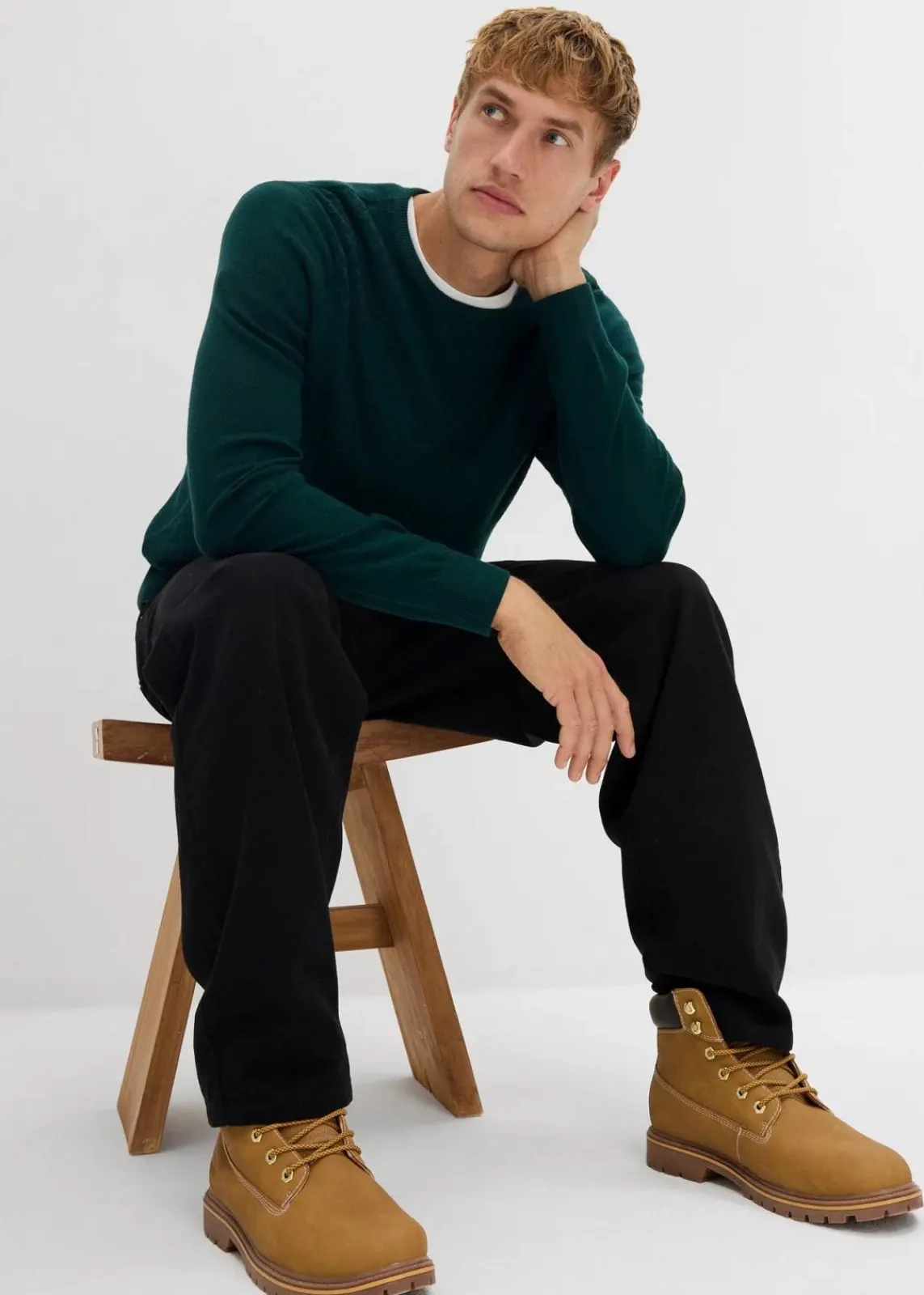 bonprix Große Größen|Pullover & Strickjacken|Feinstrickpullover mit edler Merinowolle tiefgrün