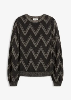 bonprix Bekleidung·Umstandsmode|Bekleidung·Jeans|Feinstrickpullover mit Glitzereffekt schwarz/gold