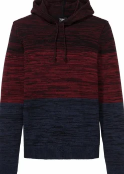 bonprix Große Größen|Pullover & Strickjacken|Feinstrickpullover mit Kapuze aus weichem Baumwollmix rot/blau meliert