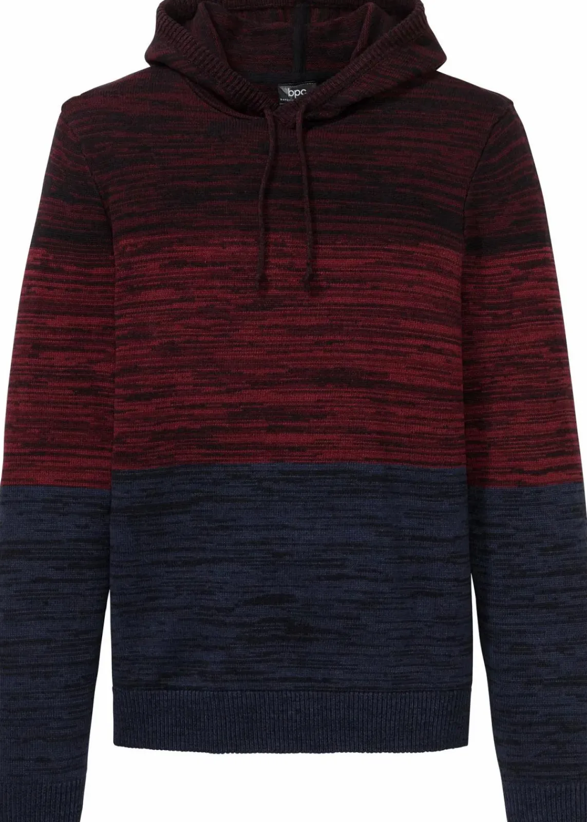 bonprix Große Größen|Pullover & Strickjacken|Feinstrickpullover mit Kapuze aus weichem Baumwollmix rot/blau meliert