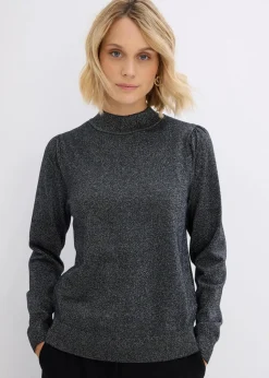 bonprix Bekleidung·Jeans|Bekleidung·Umstandsmode|Feinstrickpullover mit Lurex schwarz/silber