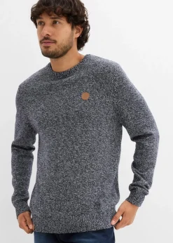 bonprix Pullover & Strickjacken|Große Größen|Feinstrickpullover mit reiner Baumwolle dunkelblau meliert