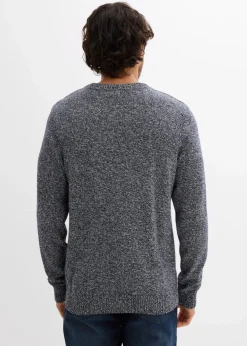 bonprix Pullover & Strickjacken|Große Größen|Feinstrickpullover mit reiner Baumwolle dunkelblau meliert