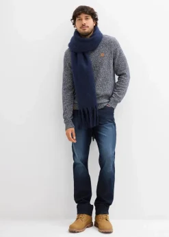 bonprix Pullover & Strickjacken|Große Größen|Feinstrickpullover mit reiner Baumwolle dunkelblau meliert