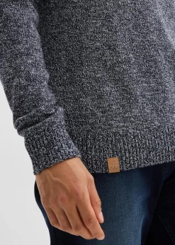 bonprix Pullover & Strickjacken|Große Größen|Feinstrickpullover mit reiner Baumwolle dunkelblau meliert