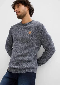 bonprix Pullover & Strickjacken|Große Größen|Feinstrickpullover mit reiner Baumwolle dunkelblau meliert